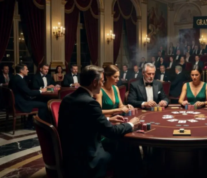 Vue cinématographique d'une salle de tournoi de poker live en France