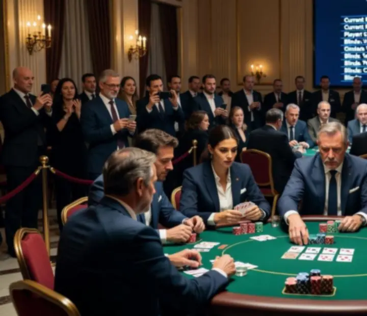 Hall d'un grand tournoi de poker live en France avec les joueurs en déplacement